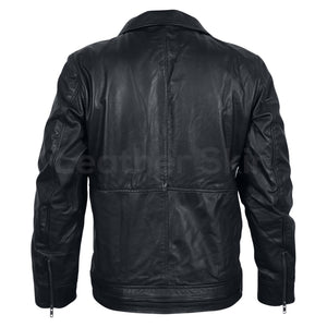 Men Black Motorcycle Genuine Leather Jacket with Antique Zippers