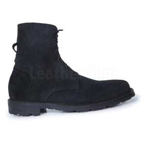 Men Black Suede Lace Up Ankle Military Leather Boots
