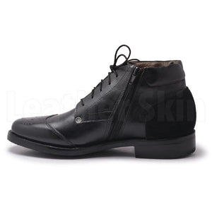 Men Black Zipper Genuine Leather Boots