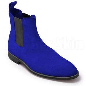 Men Blue Chelsea Suede Ankle Leather Boots