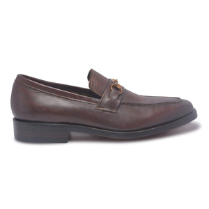 mens loafer genuine leather shoes in brown color
