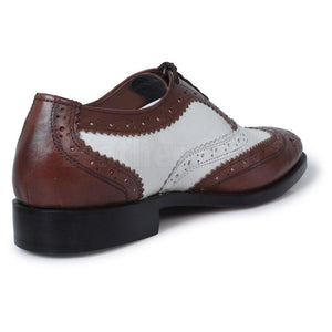 Men Brown White Two Tone Oxford Brogue Wingtip Genuine Leather Shoes
