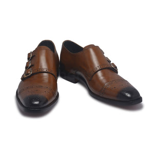 three strap two tone leather shoes mens