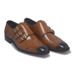 mens brown genuine leather shoes monk