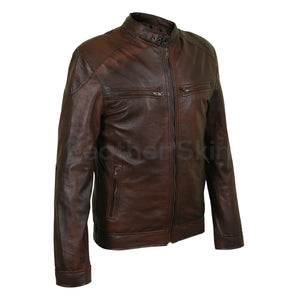 brown genuine leather jacket two tone men