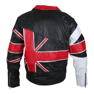 Men UK Union Flag Brando Genuine Black and Red Leather Jacket