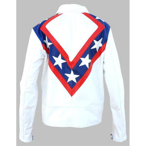 NWT White Men with Star Stripes On Front & Back Genuine Leather Jacket
