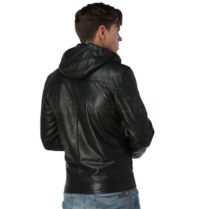 Men’s Black Hooded Leather Jacket