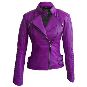 Women Purple Brando Leather Jacket