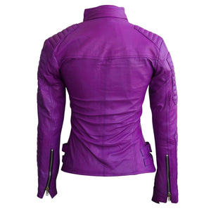 Women Purple Brando Leather Jacket