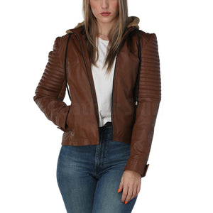 Rey Brown Hooded Leather Jacket