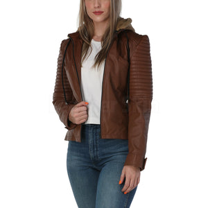 Rey Brown Hooded Leather Jacket
