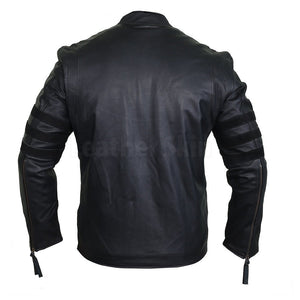 Spectacular Ebony Black Striped Leather Racer Jacket