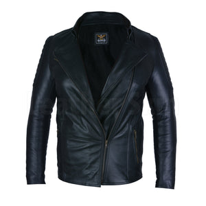 Stunning Black Asymmetric Genuine Leather Coat