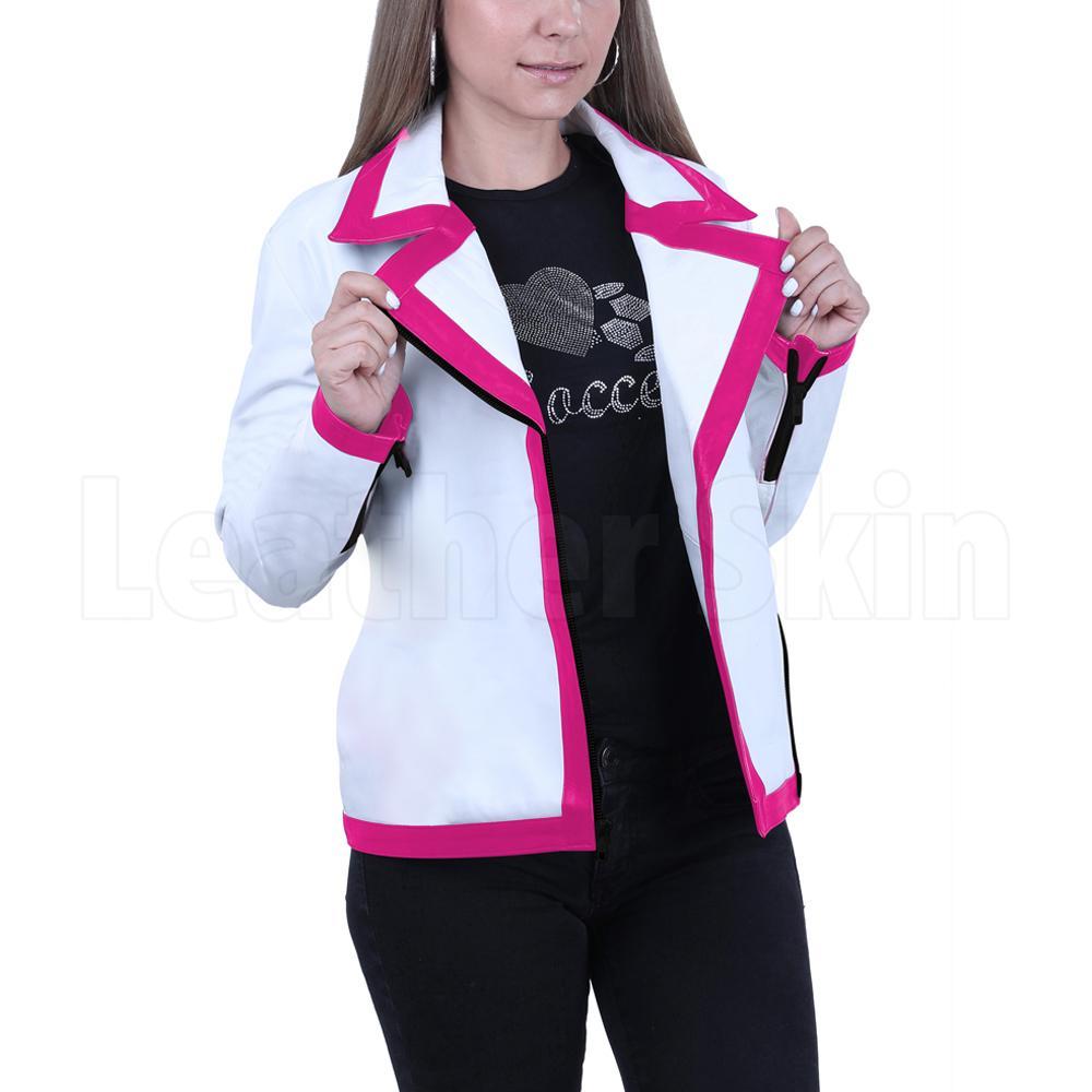 White Combo Leather Jacket for Women