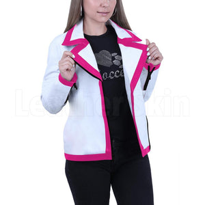 White Combo Leather Jacket for Women