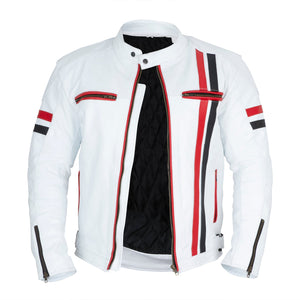 White Genuine Leather Motorcycle Jacket - Real Leather Moto Biker Jacket Mens Front Open