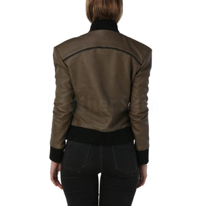 Kathy Army Green Leather Jacket