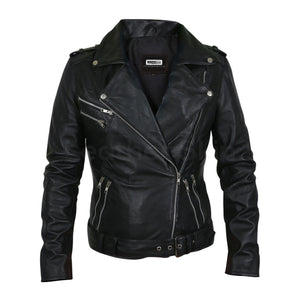 women black leather jacket silver zipper