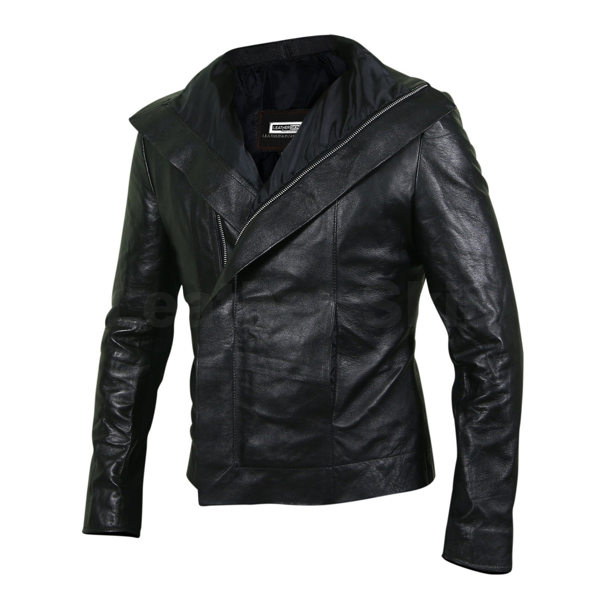 womens black leather jacket with zipper flap