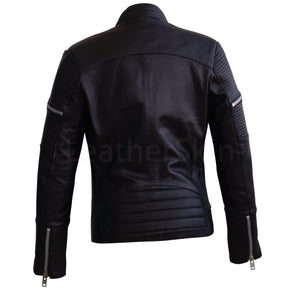 Black Sheep Skin Rib Quilted Genuine Leather Jacket