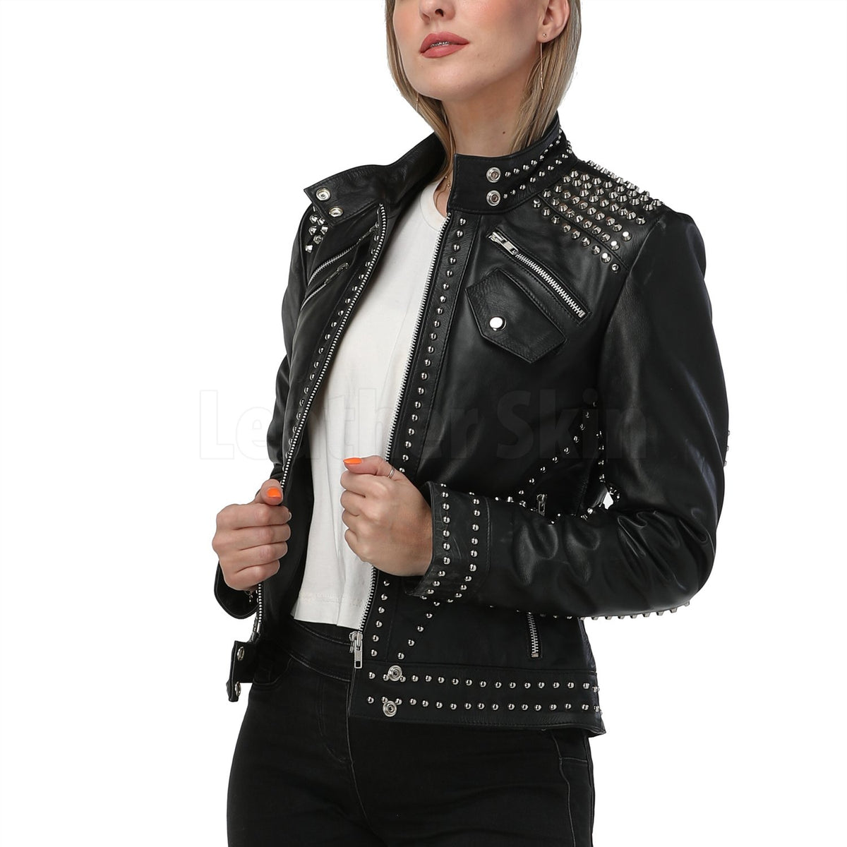 Cary Black Studded Leather Jacket