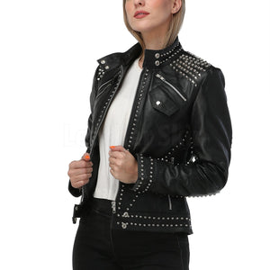 Cary Black Studded Leather Jacket