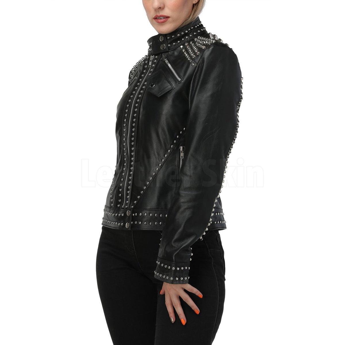 Cary Black Studded Leather Jacket