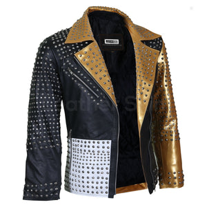 gold spike leather jacket womens