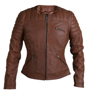 brown leather jacket for women