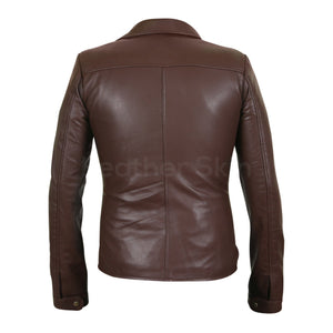 Brown Real Leather Jacket with Antique Zippers