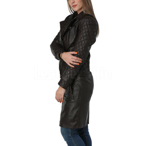 Women Dark Brown Quilted Leather Coat