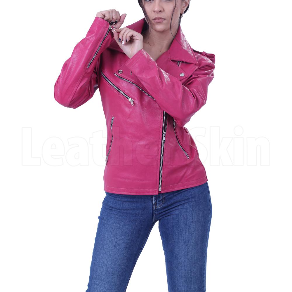 Hot Pink Leather Biker Jacket