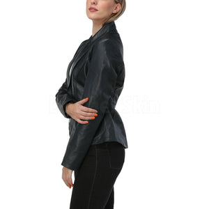 Mary Navy Blue Leather Blazer
