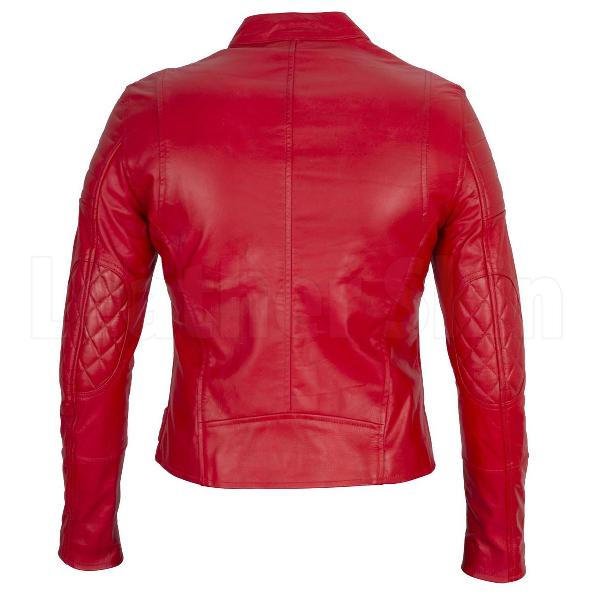 Virginia Red Belted Leather Biker Jacket