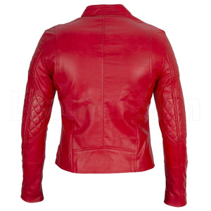 Virginia Red Belted Leather Biker Jacket