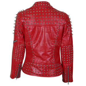 red leather jacket studded womens
