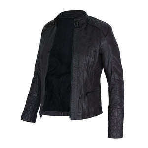 Andrea Sheepskin Quilted Black Genuine Leather Jacket