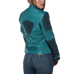 Women Teal Leather Jacket