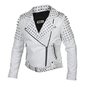 white leather jacket spiked womens
