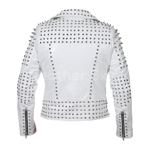 white womens leather jacket with spike studs