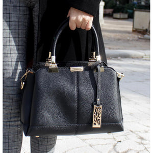 Women Black Tote Messenger Faux-Leather Handbag with Stylish Design Lookbook