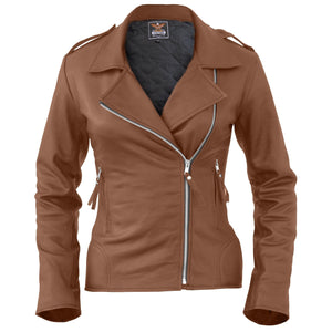 Leather Skin Women Brown Brando Synthetic Leather Jacket