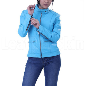 Women’s Sky Blue Leather Jacket