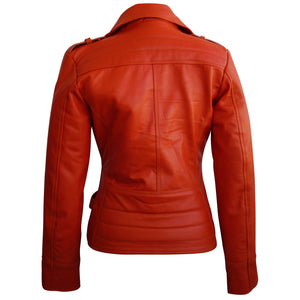 Leather Skin Women Orange Brando Genuine Leather Jacket