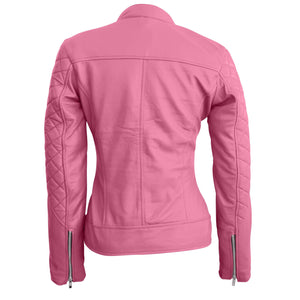 Leather Skin Women Pink Quilted Genuine Leather Jacket