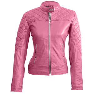 Leather Skin Women Pink Quilted Genuine Leather Jacket