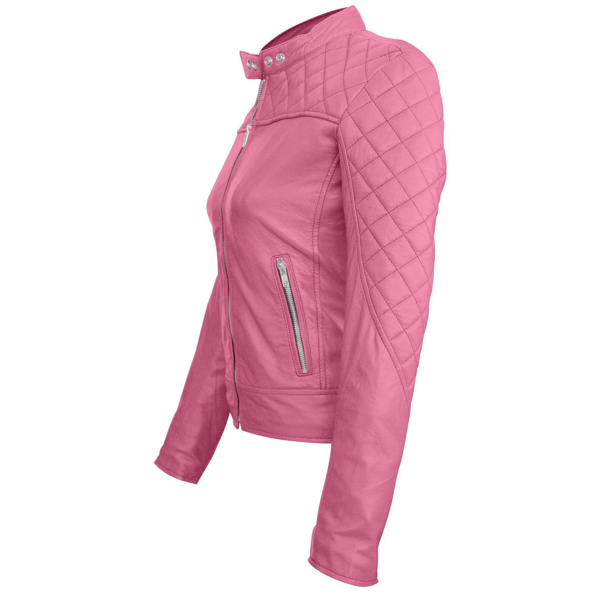 Leather Skin Women Pink Quilted Genuine Leather Jacket
