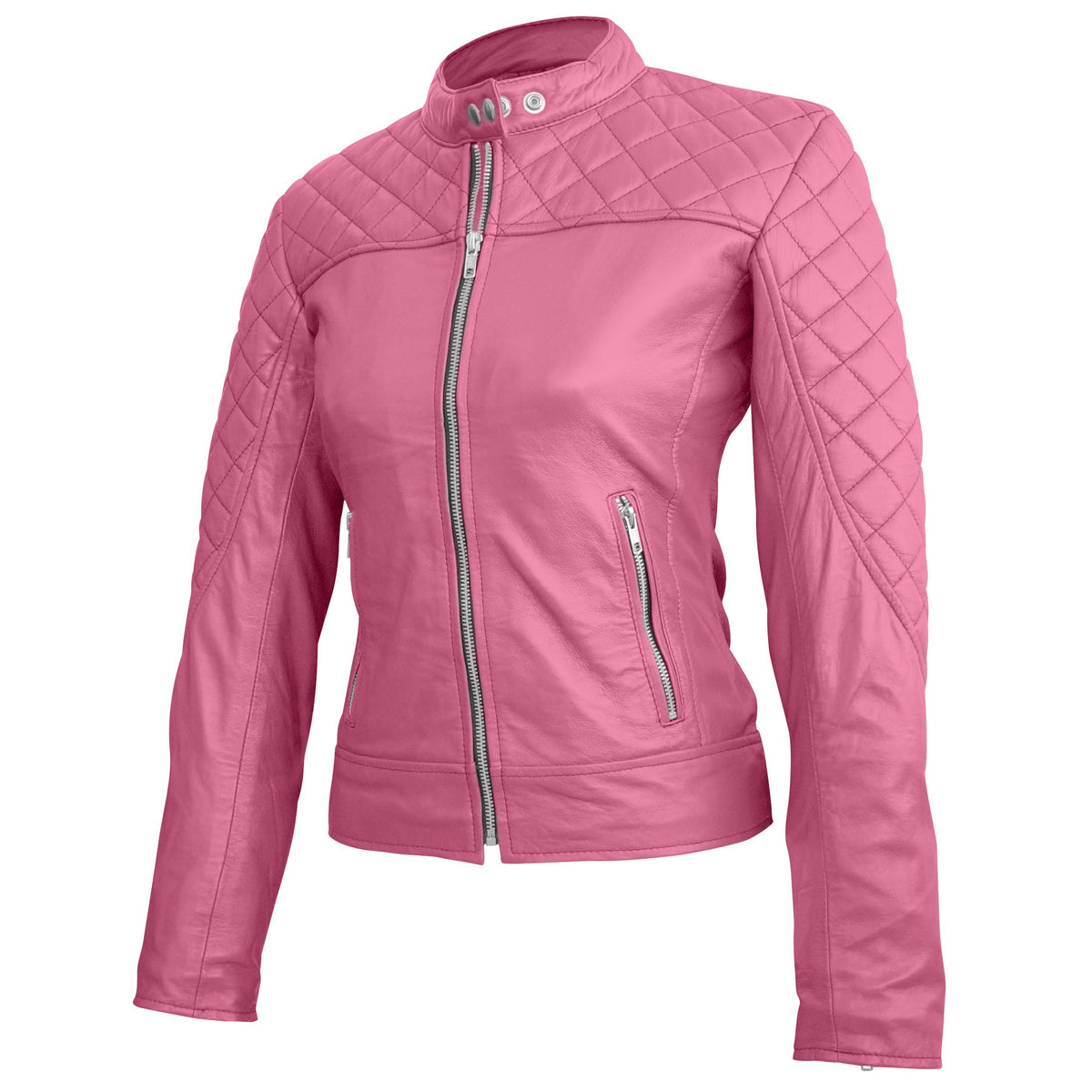 Leather Skin Women Pink Quilted Genuine Leather Jacket