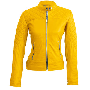 Leather Skin Women Yellow Quilted Genuine Leather Jacket